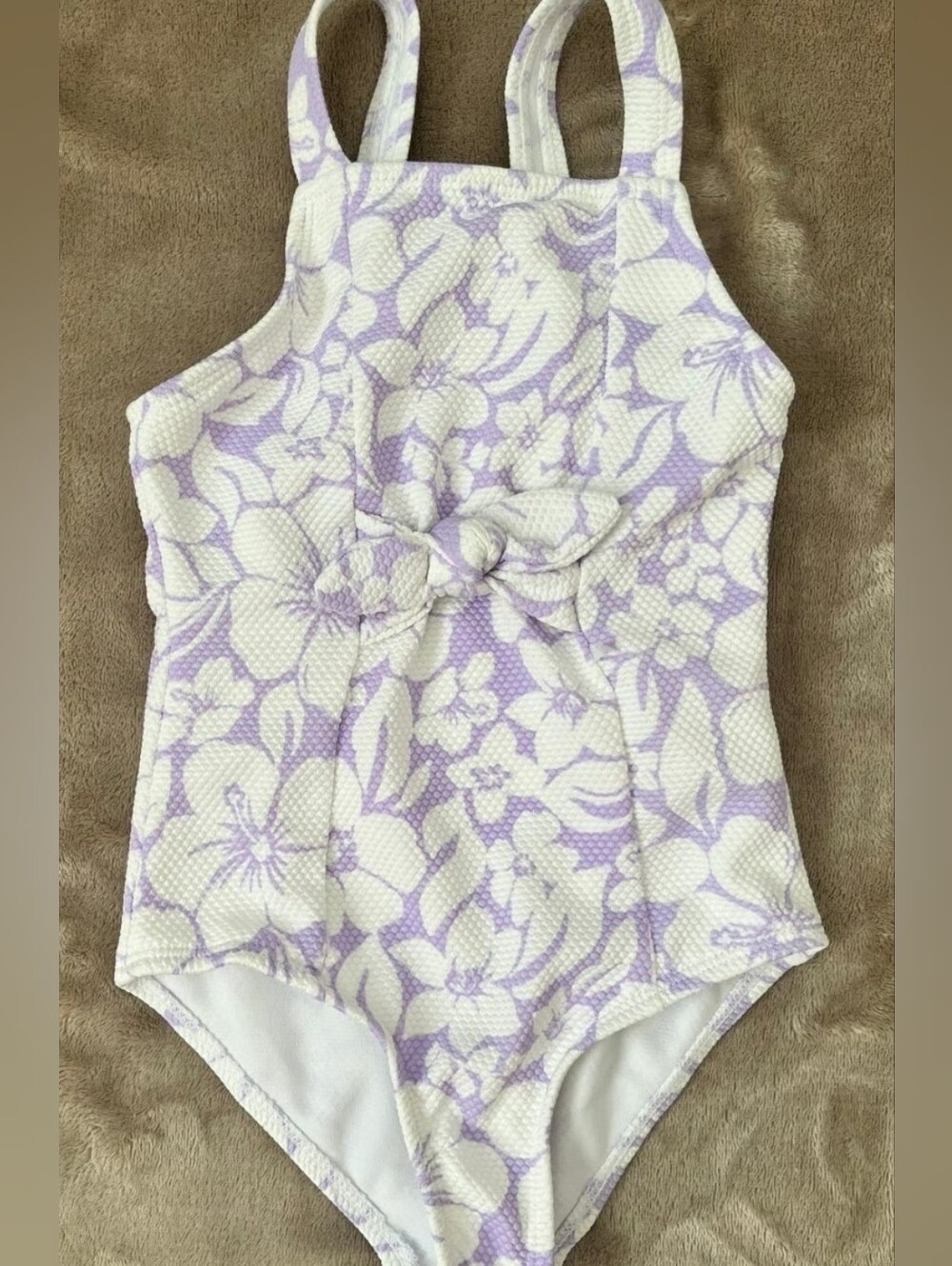 wonder nation Lilac and White Floral One-Piece with Front Bow